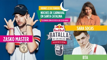 Regresa al Carnaval la «Red Bull Batalla de los Gallos Exhibición» con los improvisadores Zasko Master, Sara Socas y Bta